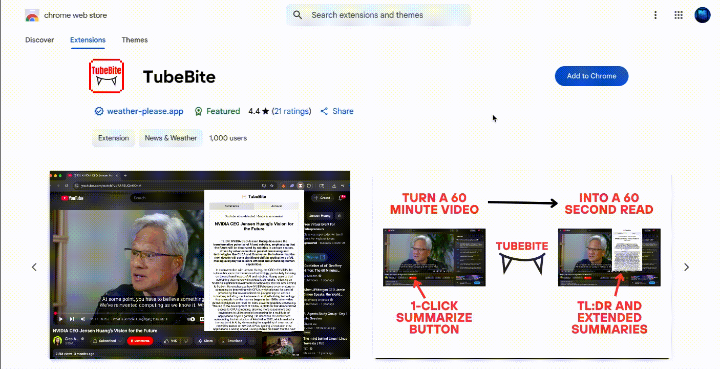 Installing TubeBite from Chrome Web Store